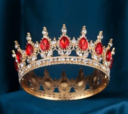 Coronita Aurie din metal cu strasuri rosu